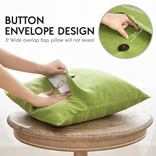 Phantoscope Pack of 2 Throw Pillow Covers Premium Coconut Button Vintage Linen Solid Decorative Pillow Cover for Couch Bed and Chair Yellow Green 18 x 18 inches 45 x 45 cm - color: Yellow Green, size: 18" x 18" (Pack of 2)