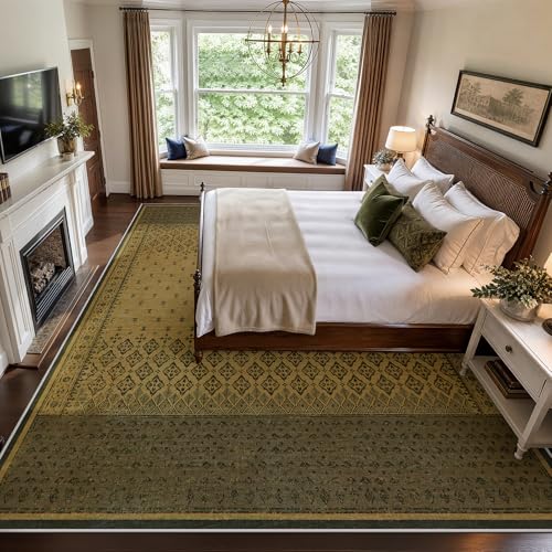 Joydeco Vintage Machine Washable Area Rugs for Living Room, Brown 8x10 Rug for Bedroom Non Slip, Boho Geometric Soft Low-Pile Floor Indoor Throw Carpet for Dining Home Office Farmhouse - color: Brown, size: 8' x 10' (Rectangular)