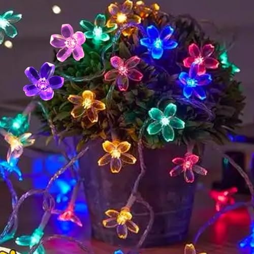 Battery Operated and USB Plug in Fairy Flower String Lights, 10ft 30 LED Cherry Blossom 8 Modes Timer Indoor Bedroom Party Wedding Garden Christmas Easter Tree Hanging Decorations (Multi Colored) - color: 10ft Multicolor Flower Lights