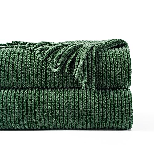 BATTILO HOME Dark Green Throw Blanket for Couch, Soft Chenille Knit Throws with Tassels for Home Decor, Christmas Green Throws for Bed Couch Cover, 60"x80" - color: Dark Green, size: 60 x 80 in.