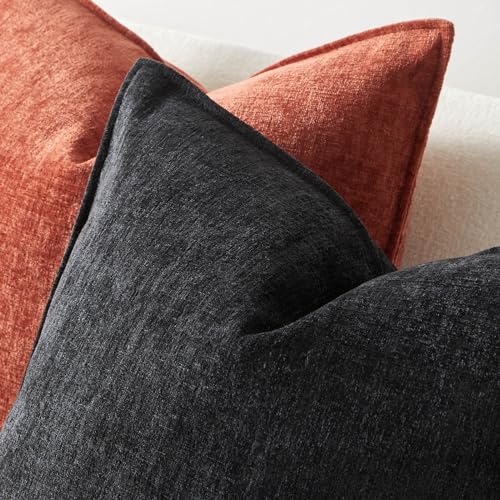 JUSPURBET Black 12x20 Throw Pillow Covers Set of 2 Decorative Pillow Covers for Couch Sofa Bed Cozy Chenille Lumbar Cushion Covers Cases with Invisible Zipper for Living Room Home Decor - color: Black, size: 20" x 12" (Pack of 2)