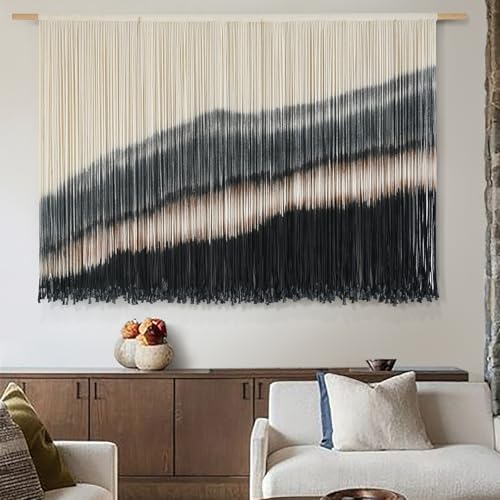 Jakalin Large Macrame Wall Hanging Dip Dyed Boho Wall Decor For Living Room Bedroom Entryway 57" Wx35 L Modern Fiber Yarn Wall Art Handmade Black Home Decor - color: Black