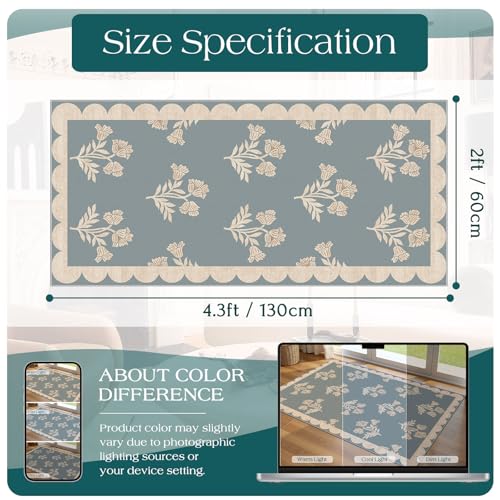 Front Door Mat Indoor Entrance - 2x4.3 Ft Floral Washable Layered Doormat Outdoor Entrance Porch Rug Non-Slip Blue Retro Farmhouse Runner Rug for Kitchen Bedroom Laundry Room Porch Decor - color: Flower - Haze Blue, size: 2' x 4'3" (Rectangular)