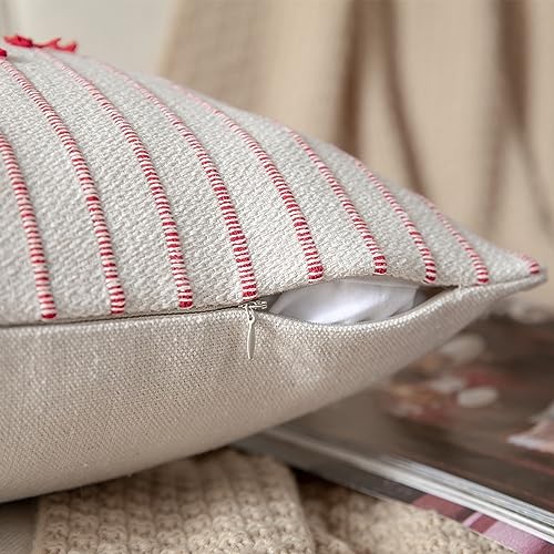 Caflife Boho Christmas Throw Pillow Covers 12x20 Set of 2, Holiday Christmas Decorative Pillow Covers Beige with Red Line for Modern Farmhouse Couch Sofa Bedroom Living Room Outdoor - color: Red Beige, size: 20" x 12" (Pack of 2)