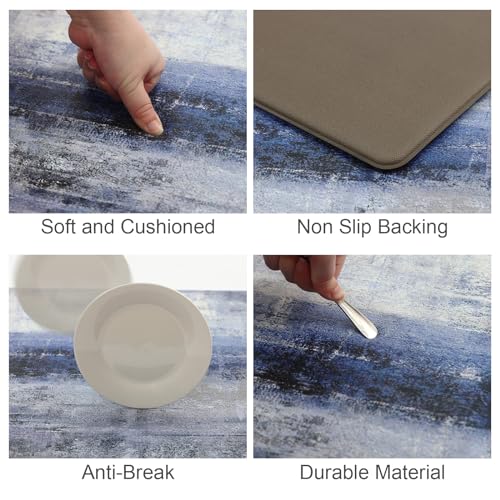 MAYHMYO Anti Fatigue Kitchen Mat - Set of 2 - Blue and Marble Design Comfort Mats - Cushioned, Non Slip Floor Mat - color: Blue, size: 29"L X 17.3"W X 0.4"Th + 47"L X 17.3"W X 0.4"Th
