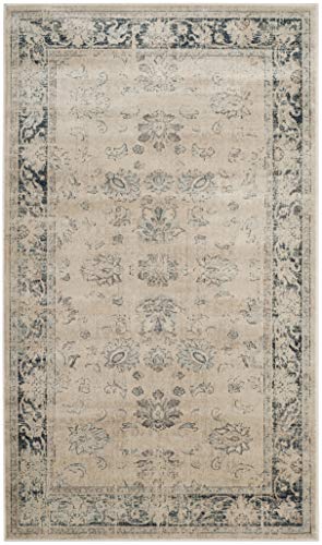 SAFAVIEH Vintage Collection Accent Rug - 3'3" x 5'7", Stone & Blue, Oriental Distressed Viscose Design, Ideal for High Traffic Areas in Entryway, Living Room, Bedroom (VTG117-7440)