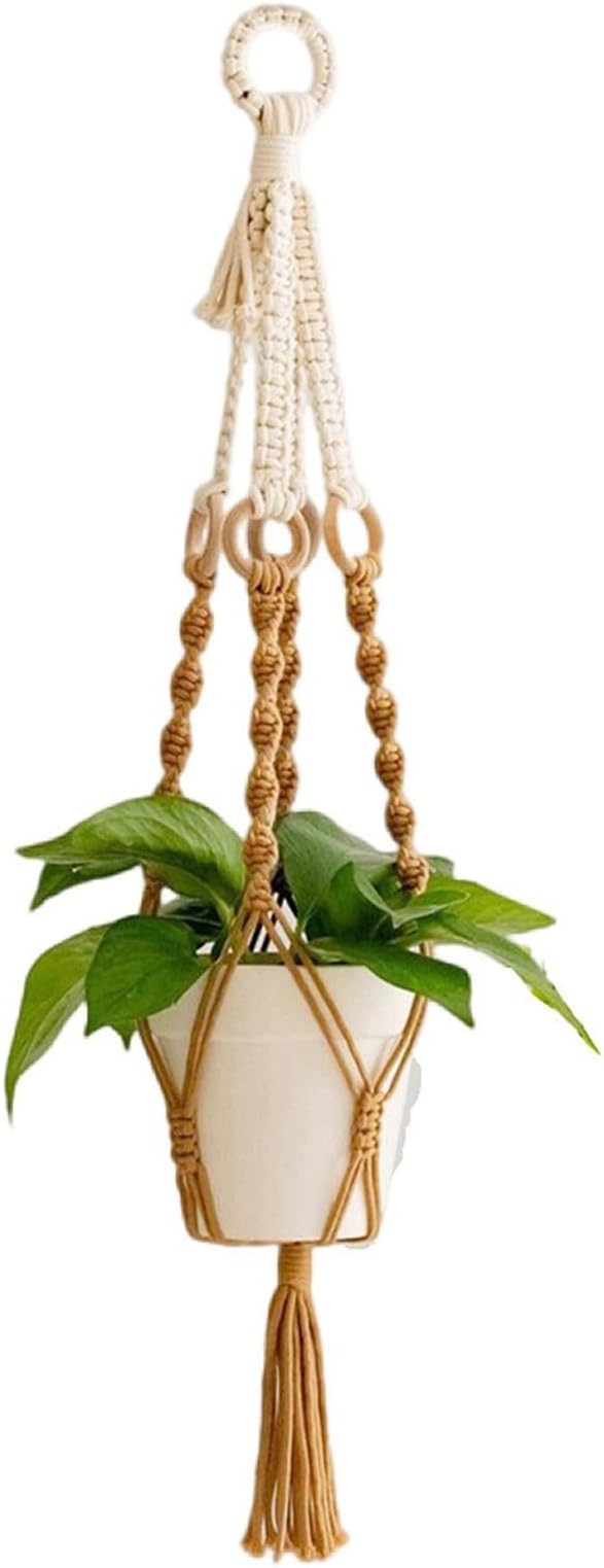 Hanging Planter for Indoor Plants, Colorful Macrame Plant Hanger with Tassel, Boho Wall Decor for Living Room Bedroom Office