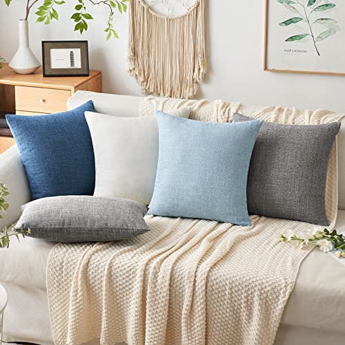 MIULEE Pack of 2 Decorative Linen Burlap Coastal Pillow Covers Farmhouse Accent Pillowcases for Sofa Car Couch Bedroom Living Room Decor 16x16 Inch Blue - color: Blue, size: 16" x 16" (Pack of 2)
