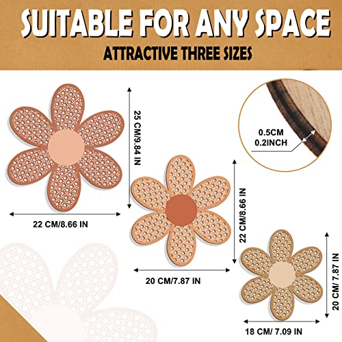 Maitys 3 Pieces Boho Daisy Wall Decor Natural Rattan Flower Wall Hanging Art Wooden Boho Art Nursery Flowers Farmhouse Hanging Decor for Home Office Nursery(Fresh Color) - color: Fresh Color