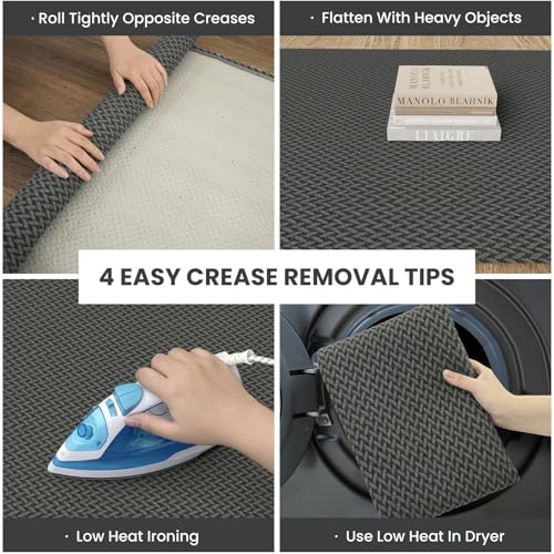 IOHOUZE Small Area Rug 2x3 Washable Woven Rugs for Entryway Non Slip Rubber Backed Front Door Rugs Indoor Doormat Throw Rug Floor Carpet for Entrance Kitchen, Grey/Black - color: Grey/Black, size: 2' x 3' (Rectangular)