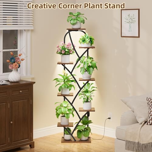Indoor Plant Stand with Grow Lights, 8 Tiered, 59.5" Tall | Plant Shelf, Flower Holder, Heavy Duty Anti-rust Iron Pipes, Water-resistant & Anti-corrosive Wood, Auto Timer