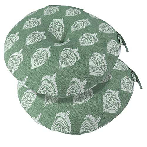 FUNHOME 15"x15"x4" Bistro Chair Cushion Set of 2, Water Repellent Round Outdoor Chair Cushions with Ties, Patio Tufted Chair Pads for Home Garden (Fair Green) - color: Fair Green
