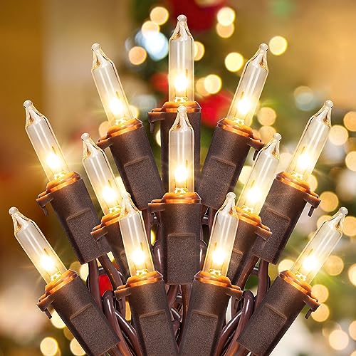 YOUNGAR 13FT 50 Clear Christmas Lights Outdoor, Approved Christmas Tree Lights with Brown Wire, Incandescent Mini Light Plug in for Indoor Outdoor Tree Patio Garden Xmas Decor - color: Warm White, Brown Wire, size: 50 Count 1Pack