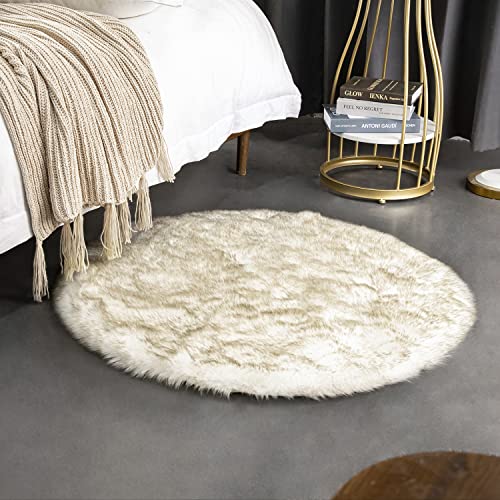 Ashler HOME DECO Soft Fox Faux Fur Chair Couch Cover Area Rug for Bedroom Floor Sofa Living Room White Brown 3 x 3 Feet Round - color: White Brown, size: 3 x 3 ft