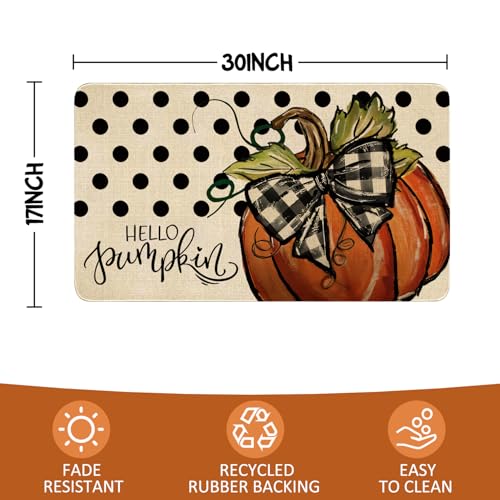 Fall Door Mat Outside,Polka Dot Hello Pumpkin Welcome Mat for Front Door,Thanksgiving Autumn Indoor Outdoor Non-Slip Rugs,Fall Doormat for Farmhouse Home Porch Decorations 30" x 17" - color: Fall 3
