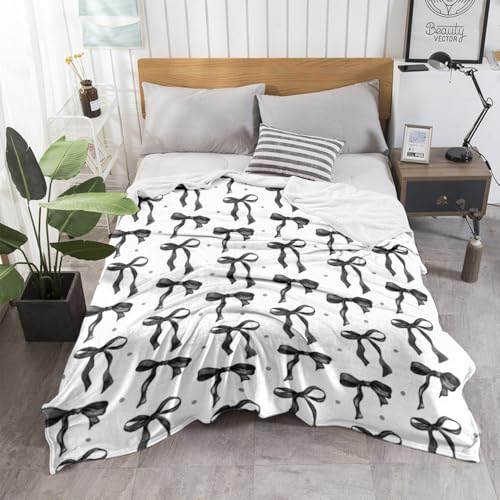 Black Bow Blankets for Women Girls Cute Bow Halloween Throw Blanket Coquette Aesthetic Room Decor Large Trendy Preppy Blanket Couch Sofa Soft Warm Bed Blankets for Women Girls Gifts 70"x80" - color: Black and White Bow Blankets, size: 70"W X80"L(178X203CM