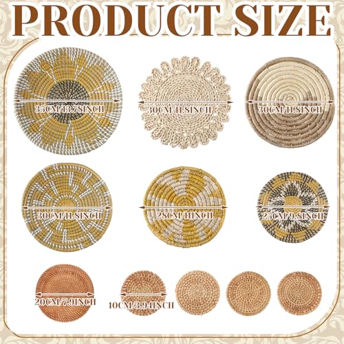 Tatuo 11 Pcs Boho Wall Basket Decor Bulrush Woven Wall Hanging Art Round Farmhouse Rustic Handmade Wicker for Summer Home, Bedroom, Living Room, Kitchen Decorations, Multi Sizes(Lively) - style: Lively