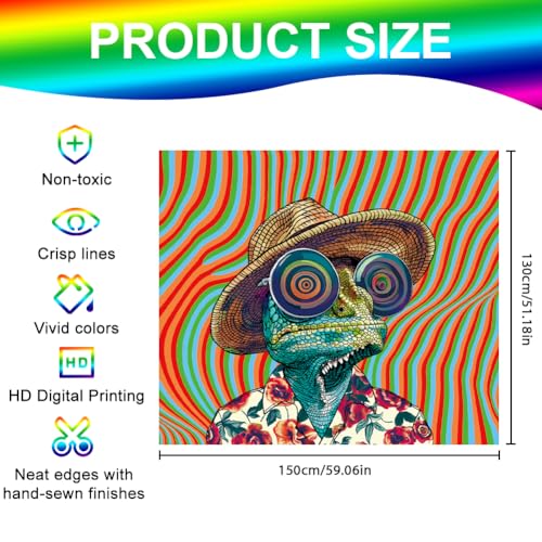 CRAFTYMELODY Chameleon Blacklight Tapestry Glow in the Dark Tapestry UV Reactive Cool Chameleon Wall Hanging 59×51 Inch with Hook Self Adhesive Sticker Clip for Bedroom Home Wall Decoration - color: Chameleon