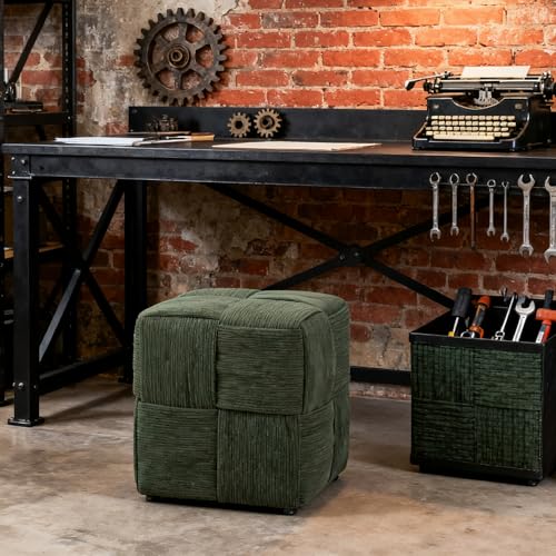 Pouf Ottoman Foot Rest Soft and Comfortable Square Ottoman Square Corduroy Woven Design Sofa Stool (Dark Green, 1) - color: Dark Green