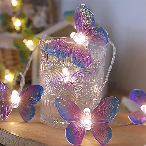 Fielegen 20 LED Butterfly String Lights, 9.84ft/3 Meter Battery Powered Purple Butterfly Fairy Lights for Home Bedroom Indoor Outdoor Garden Wedding Party Holiday Summer Decoration - color: Butterfly