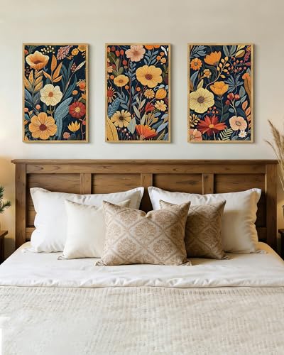 Drsoum Vintage Flower Wall Art Framed Retro Bohemian Boho Colorful Floral Plant Rustic Artwork Nature Botanical Wildflower Prints Bedroom Living Room Ready to Hang 16x24in Natural Framed - color: Botanical Flower, size: 24L" x 16W", Natural Framed
