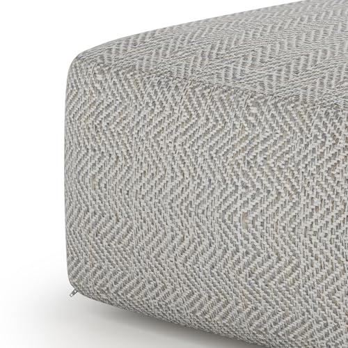 SIMPLIHOME Nate Square Pouf - 20 inch Wide Upholstered Handwoven Cotton Ottoman in Patterned Grey Melange, Boho Footstool or Extra Seating for Living Room with Artisanal Texture, Assembled - color: Patterned Grey Melange, style: Cotton Pouf