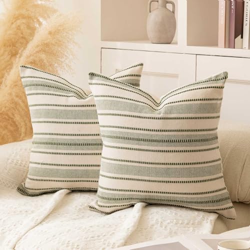 WACOMECO Pack of 2 Farmhouse Throw Pillow Covers, Textured Boho Cushion Covers for Couch Sofa Bed Home Decoration, 18x18 inch, Army Green - color: Army Green