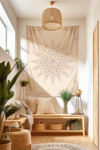 Damanse Floral Tapestry Wall Hanging Cute,Boho Wall Tapestry for Bedroom Aesthetic,Mandala Living Room Decor for Teen Girls (Flaxen, 70.9"x90.6") - color: Flaxen, size: 90.6"L x 70.9"W