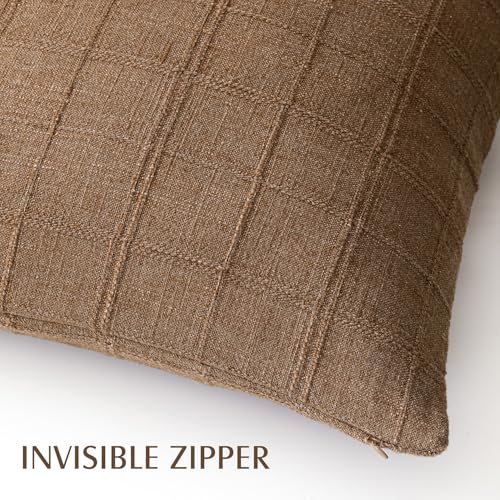 Foindtower Set of 1 Decorative Linen Check Throw Pillow Cover Neutral Farmhouse Vintage Cushion Cover Modern Boho Home Decor for Sofa Chair Couch Bedroom Living Room Outdoor,16×16 Inch,Brown Hazel - color: Brown Sugar, size: 16" x 16" (Pack of 1)