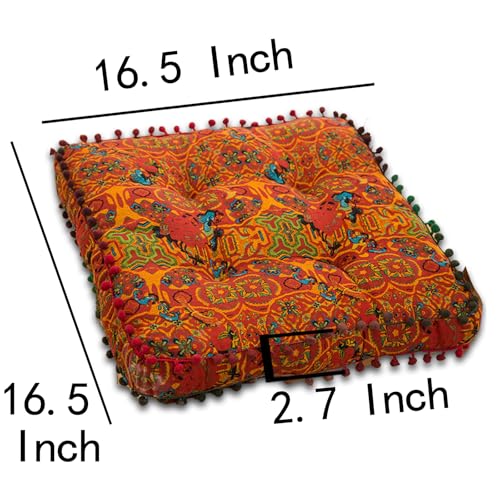 ELEFOCUS Orange Bohemian Seat Cushion,Indoor Boho Chair Cushions for Dining Chairs,Square Chair Pad,Decorative Seat Cushions for Kitchen Chairs (Orange Square 16X16) - color: Orange Square 16x16
