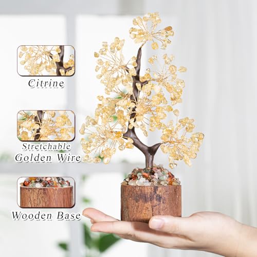 MAIBAOTA Yellow Office Home Decor for Positive Energy Yellow Tree Citrine Crystals Tree of LifeFeng Shui Decor Money Bonsai Trees for Meditation - color: Yellow