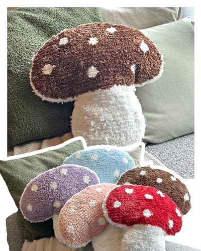 Mushroom Throw Pillow Tufted Shape Decorative Cushion 15” x 15” – Decor for Bed, Couch, Living Room (Brown) - color: Brown