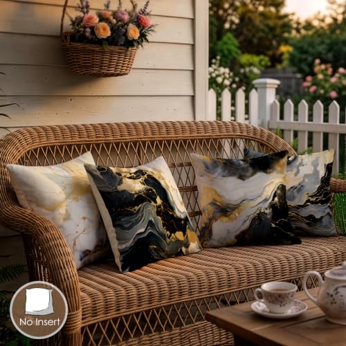 OBSEDE Black Gold Marble Throw Pillow Covers 18x18 Set of 4, Farmhouse Decor for Home Couch Sofa Living Room, Rustic Floral Decorative Cushion Cases - color: Black Gold Marble