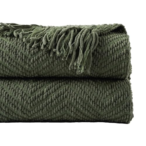 BATTILO HOME Olive Green Chenille Throw Blanket for Bed, Knit Throw Blanket,Super Soft Warm Home Decor Throw Blanket with Tassels for Couch,Sofa and Living Room,50" x 60" - color: Olive Green, size: 50"x60"