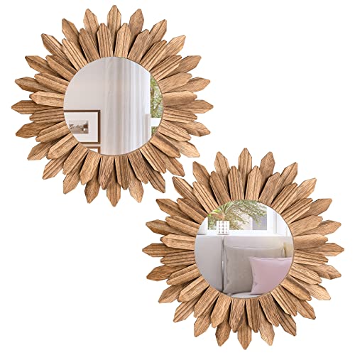 Honiway Boho Wall Decor Mirror 2 Pack Rustic Wood Mirror 12 inch Boho Mirror Home Decor Farmhouse Room Decorations for Bedroom Living Room Carbonized Black - color: Carbonized Black, size: 12 inch (2 pack)