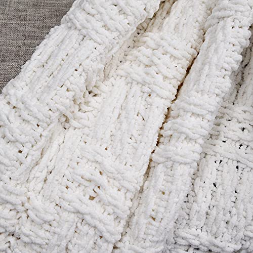 Home Soft Things Cable Knitted Throw Blankets 50'' x 60", White, Soft Cozy Fluffy Decorative Throw with Tassels Couch Bed Sofa Cover Throw Blankets - color: Antique White, size: 50" x 60"