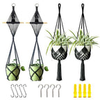 4 Pack Macrame Plant Hangers Indoor Up to 10 inch Pot, Boho Hanging Planters, Plant Holder with 8Pcs Stainless Steel Hooks(4Pcs Black Hanger) - color: 4pcs Black Hanger