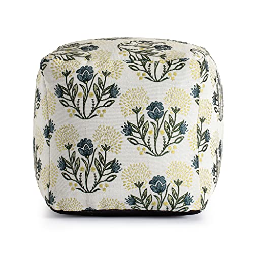 Anji Mountain 100% Handmade & Handcrafted Comfortable Home Décor Outdoor Pouf Ottoman Footrest for Living Room, Bedroom, Nursery, Kidsroom, Patio Furniture - (18" x 18" x 18"- Yellow-Ivory) - color: Gordes