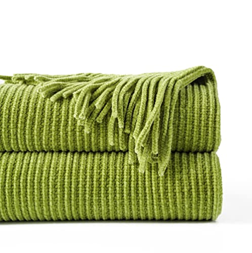BATTILO HOME Apple Green Throw Blanket for Couch, Soft Chenille Knit Throws with Tassels for Home Decor, Spring Green Throws for Couch Cover, 50"x60" - color: Apple Green, size: 50 x 60 in.
