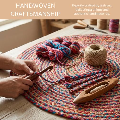 WeWove Hand Woven Area Rug 8 Feet Round - Jute Cotton Area Rug Rustic Farmhouse Boho Accent Rug for Living Room Bedroom Kitchen Dorm Entryway Hallway - Handcrafted Floor Rug - size: 8' (Round)