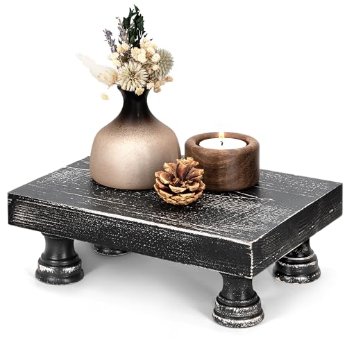 EOSAHR Stylish Pine Wood Risers for Decor for Kitchen Sink & Small Vanity - Risers Display Stands for Home Decor - Chic Sponge Holder & Bathroom Organizer (Black, 8.5") - color: D-Pine Wood-BLack