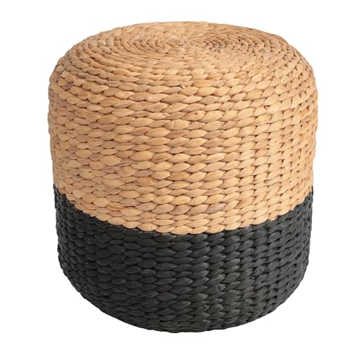JONATHAN Y Aimee 16" Handwoven Water Hyacinth Round Pouf Ottoman, Bohemian Two-Tone Black and Natural Decorative Footstool for Living Room, Bedroom, Entryway TBL2500A - color: Black/Natural - Two Tone