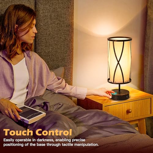 Distressed Table Lamps for Living Room, 3 Way Dimmable Touch Lamps, Small Bedside Lamps with LED Bulbs, USB Ports C+A, Nightstand Lamp for Kids Room, Bedroom, Office (2 Pack Iron) - size: 2 Pack Iron
