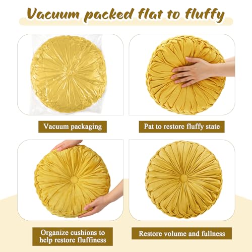 Drydiet 1 Pcs Round Throw Velvet Pillows Decorative Pleated Throw Pillows Diameter Accent Pumpkin Boho Chair Cushion for Couch Sofa Home Decoration (Golden Mustard,15'') - color: Golden Mustard, size: 15''