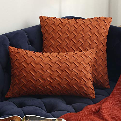 vctops Fall Boho Basket Weave Pattern Decorative Throw Pillow Cover Super Soft Suede Solid Square Accent Cushion Case for Couch Sofa Car (Zhuan Red,18"x18") - color: Zhuan Red, size: 18" x 18" (Pack of 1)