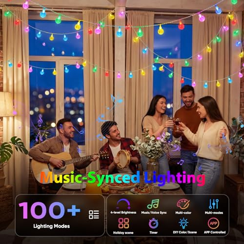OMIKA Smart Color Changing String Lights USB Powered, 33FT 60LED APP Control Fairy Lights with Remote, Indoor Globe String Lights, Music Sync for Party Bedroom Tent Wedding Christmas Tree - color: Smart Color Changing, size: 33ft 60LED