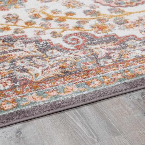Hauteloom Oark Oriental Bohemian Living Room Bedroom Area Rug - Boho Vintage Distressed Carpet - Medallion - Soft Color Carpet - Pink, Beige, Orange - 7'10" x 10'3" - color: Brick Red, Camel, Charcoal / Oark, size: 7'10" x 10'3" (Rectangular)