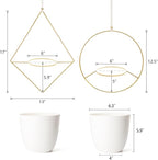 Mkono Metal Hanging Planters for Indoor Plants with Plastic Pots, Set of 2 Modern Mid Century Flower Pot Plant Holder in Diamond and Circle Shape, Fits 6 Inch, Gold