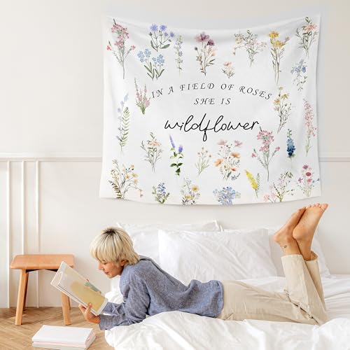 WARDOS Boho Floral Tapestry, in a Field of Roses She Is a Wildflower Tapestry Wall Hanging, Boho Wildflower Wall Blanket Decor for Baby Girls Room Toddler Nursery Bedroom, 50x60 Inch - color: flower one