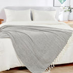 Herringbone Knitted Two Tone Throw Blankets with Braided Tassel Fringe, Boho Farmhouse Lightweight Turkish Throw Blanket for Couch Bed Sofa, Picnic, Yoga, Outdoor Blanket, 50 x 60 Inch, Coffee Brown - color: Coffee Brown